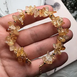 Macro view of citrine crystal bracelet with adjustable 14K gold-plated findings