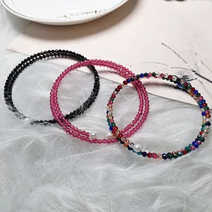 Detail of 3mm double-layer spinel crystal beaded bracelets with faceted finish and pearl