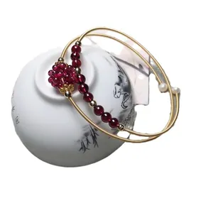 Handmade garnet and tourmaline 14K gold-filled multilayer wrap bracelet with pearl accents