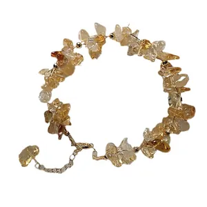 Citrine fragment bracelet with 14K gold plated chain and secure lobster clasp closure