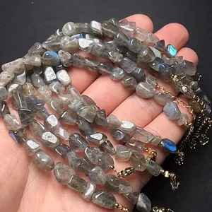 Natuurlijk Labradoriet Steen Chips Armband Met Vergulde Legering Verlengketting Verstelbare Onregelmatige Edelsteen Kralen Sieraden Voor Vrouwen