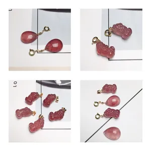 Ciondolo in Natural Quarzo Fragola Rosso Sangue di Piccione Senza Catena Pi Xiu Forma a Goccia d'Acqua per Gioielli Fai da Te Donna