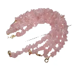 Natural pink quartz chip bead bracelet with golden lobster clasps for women