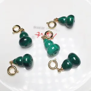 Malachite green gourd pendants with golden spring clasps for jewelry making