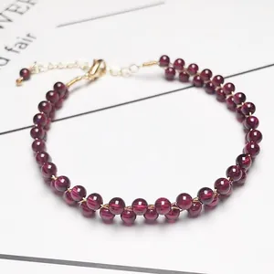 Double-layered garnet bead bracelet with 14K gold-filled lobster clasp and extender