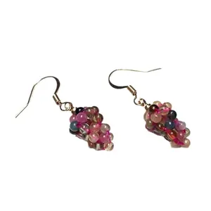 Handmade grape-shaped drop earrings with colorful crystal beads and gold-tone hooks