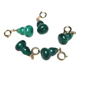 Malachite gourd-shaped pendant charms with golden spring buckles in a five-piece set