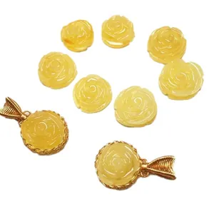 Handgemaakte 14K goud gevulde ambergele roos bloem hanger en ringen sieraad set