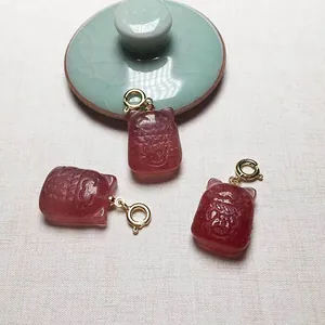 Pendentif Chat de la Fortune en Quartz Fraise Naturel Avec Fermoir en Argent Sterling 925 Joli Pendentif Sac de Fortune pour Bijoux Femmes Cadeau DIY