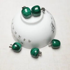 Natürlicher Malachit Kleiner Apfelförmiger Anhänger Nur (Ohne Kette) Grüner Gestreifter Stein Metallöse Für Damen Schmuck Geschenk