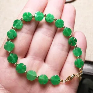 Natural Jadeite Clover Bracelet 14K Gold Filled Color Retention Elegant Gemstone Beaded Bracelet For Women Jewelry Gift