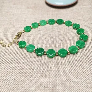 Handcrafted green chalcedony clover bracelet with 14K gold-filled beads and adjustable clasp