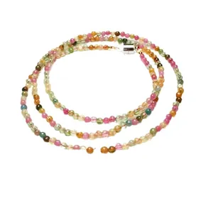 Multi-wrap colorful tourmaline beaded bracelet with faceted stones and silver magnetic clasp