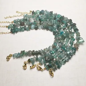 Natural apatite crystal chip bracelet set with gold lobster clasp for women's boho style