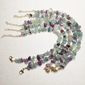 Handmade natural fluorite crystal chips bracelets with adjustable gold lobster clasp