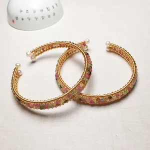 Tourmaline 14K gold filled wire wrapped cuff bracelet set with freshwater pearl ends