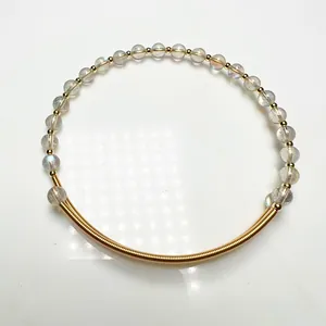 Elegant 14K gold wire wrapped labradorite crystal beaded bracelet for women gift
