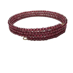 Bracelet multicouche en perles de grenat rouge vin profond avec fil à mémoire de forme