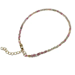 Minimalist 2.4mm candy colored tourmaline anklet with gold adjustable clasp and chain