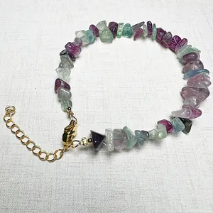 Colorful irregular fluorite crystal stone bracelet with adjustable gold lobster clasp