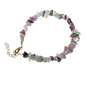 Natural green fluorite and crystal chip bracelet with adjustable gold lobster clasp