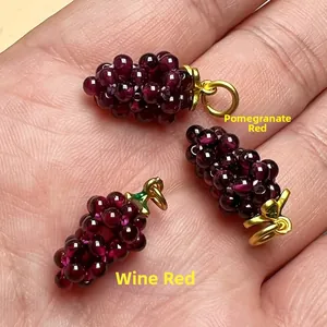 Handmade garnet grape pendant in rose red and wine red with gold metal clasp detail