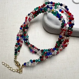 Multi-colored 3mm spinel beaded necklace with faceted gemstones and golden lobster clasp