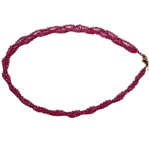 Sparkling pink spinel necklace with faceted 3mm beads and a golden metal lobster clasp
