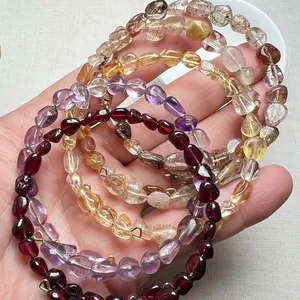 Bracelet Jonc en Pierre Naturelle de Cristal pour Femme Améthyste Grenat Lapis-Lazuli Fait Main Enroulé de Fil Métallique