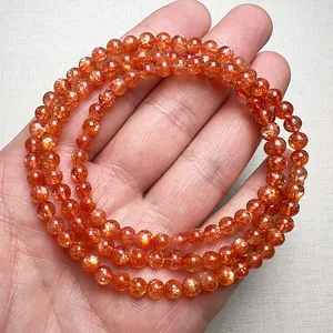 Natürliches Sonnenstein Armband mehrreihig mit glitzernden mineralischen Einschlüssen