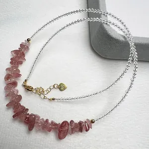 Natural Stone Beaded Necklace For Women Irregular Strawberry Crystal Garnet Tourmaline Gravel Splicing Adjustable Chain Jewelry