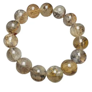 Pulsera de cuentas de ágata dendrítica natural con inclusiones únicas y acabado pulido fino
