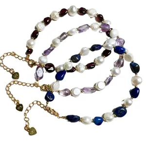 Handgefertigte Barock-Süßwasserperlen und Naturkristall-Armbänder mit S925 Silberverschluss