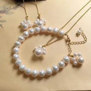 Cute Freshwater Pearl Cat Paw Bracelet Earrings Pendant Necklace For Women Girls Gold Plated Animal Paw Print Jewelry Gift