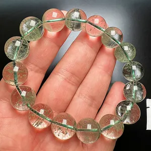 Pulsera de cuarzo fantasma verde natural con cuentas de cristal para hombre y mujer