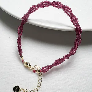 Delicate purple spinel woven bracelet with 925 sterling silver gold plated lobster clasp