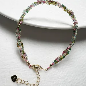 Delicate multi-color micro faceted spinel beaded bracelet with S925 silver clasp