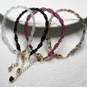 Minimalist Woven Micro Faceted Spinel Bracelet For Women With 925 Sterling Silver Clasp Heart Charm Adjustable Gift Jewelry