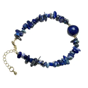 Natural lapis lazuli crystal stone bracelet with irregular beads and golden clasp