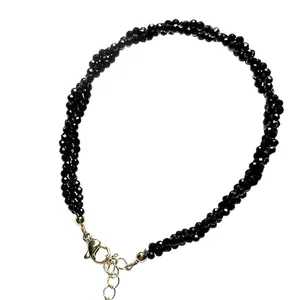 Fine faceted black spinel bracelet with gold-plated lobster clasp and extension chain