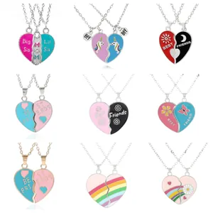 Enamel Heart Stitching Pendant Necklace Alloy BFF Friendship Best Friends Jewelry For Girls Teens Women Gift