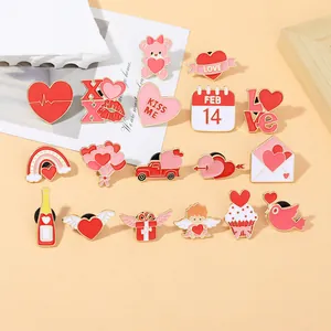 Lot de pins émaillés pour la Saint-Valentin avec motifs cœur, Cupidon et LOVE dorés