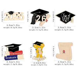 Detailed size and weight specs for six Graduation 2026 enamel pins with bear and diploma motifs