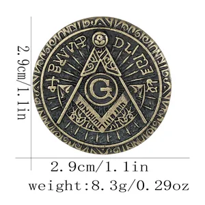 Macro view of Masonic All-Seeing Eye badge with dimensions 2.9cm and 8.3g weight