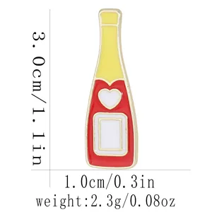 Tableau des tailles détaillé pour broche bouteille de vin émaillée cœur, 3.0x1.0 cm