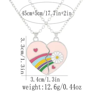 Detail of pink BFF heart pendants showing dimensions 3.3x3.4cm and 45+5cm chain length