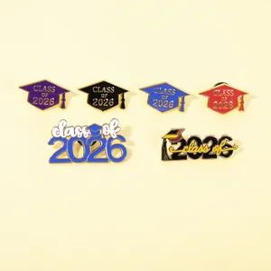 2026 Graduation enamel pins set with Class of 2026 graduation caps in multiple colors