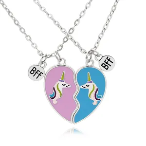 BFF heart pendant necklaces with unicorn graphics and Best Friends Forever metal tags