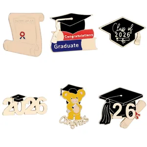 2026 Graduation Season Commemorative Enamel Brooch Pin Zinc Alloy Bachelor Hat Bear Scroll Graduate Jewelry For Unisex