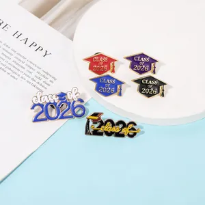 Zinc alloy 2026 graduation cap pins with colorful enamel finish on a white stand
